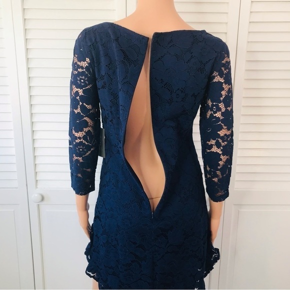 New VINCE CAMUTO Navy Ruffled Lace Dress Size 2 - Picture 7 of 11